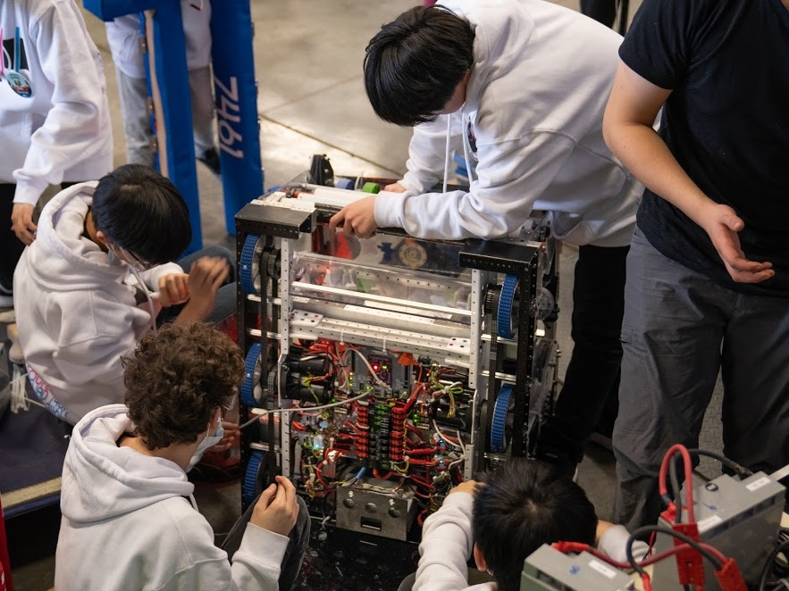 Team working on robot